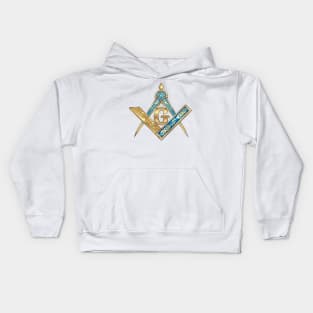 Compass & Square Masonic Symbol in blue and gold, for Those Who Travel East Towards The Light Kids Hoodie